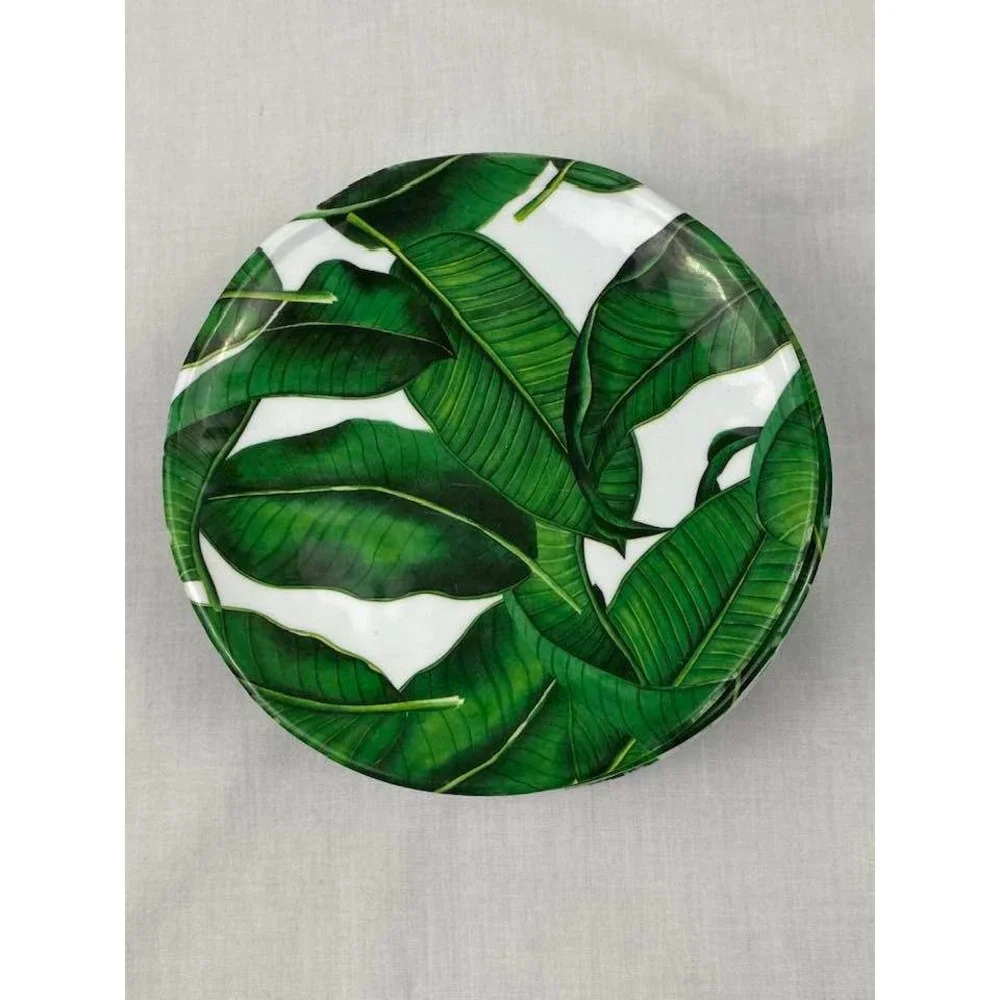 Tropical Banana Leaf‎ Melamine Plates Set 6 Green Summer Poolside Outdoor
